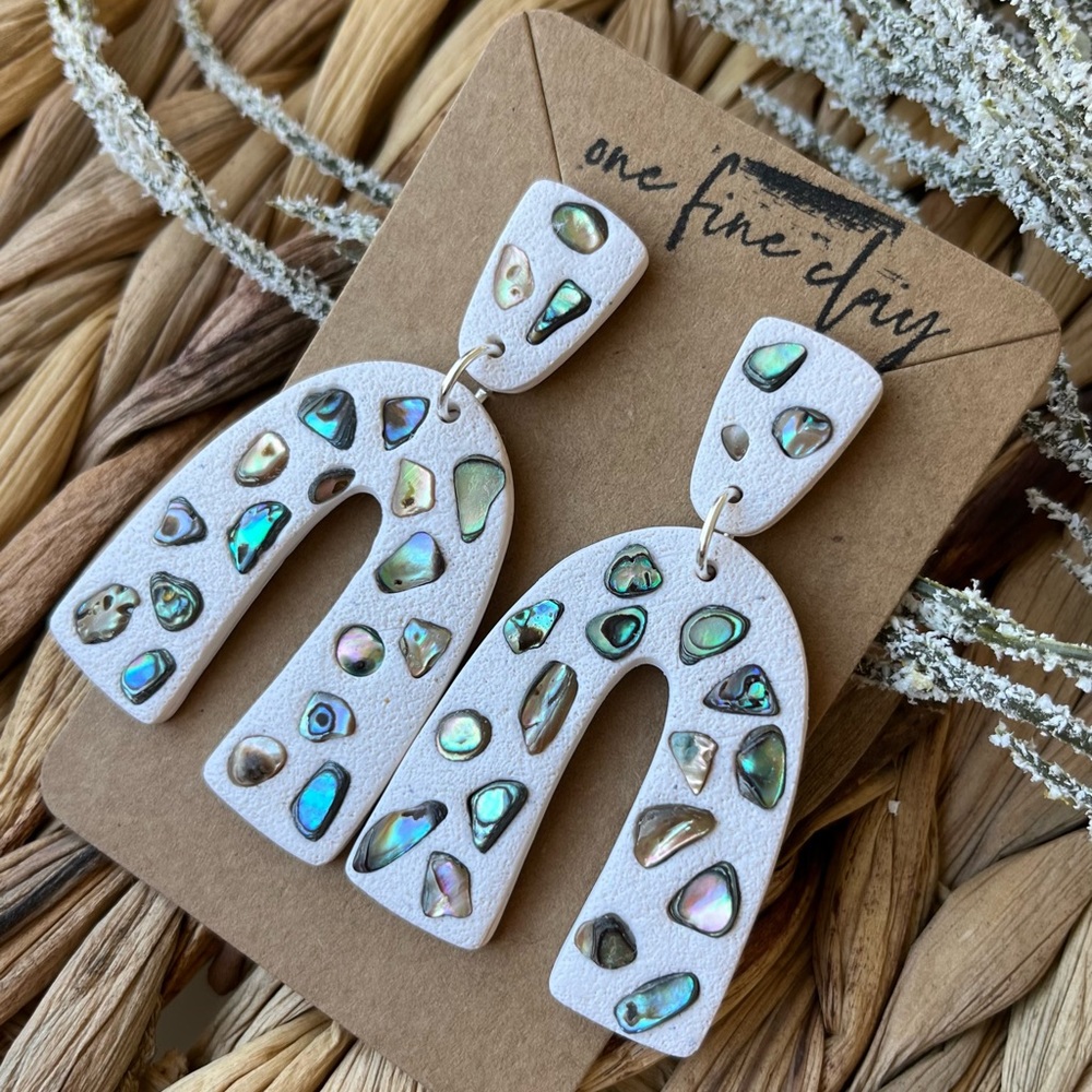 Sandy White Dangle Earrings with Abalone Shells